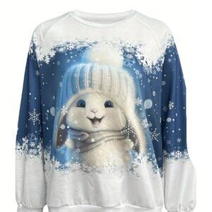 Women’s Size XXL Lightweight winter snowflakes Sweatshirt Bunny